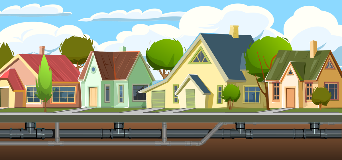Houses with pipes graphic